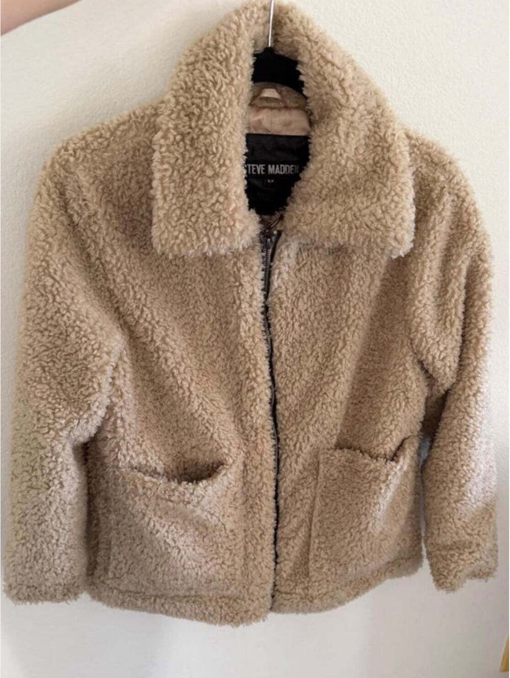 Steve Madden Cozy Zip-up Teddy Jacket Beige Tan Womens Small